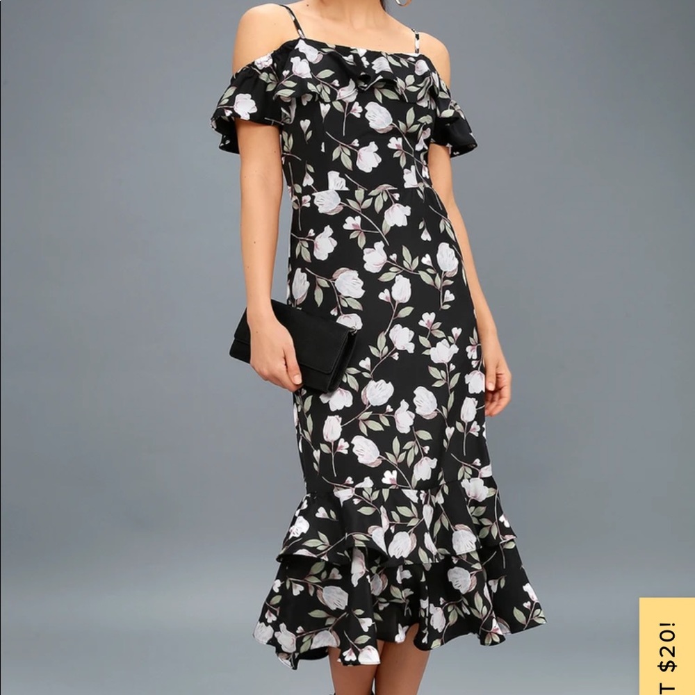 J.O.A Eugenia Black Floral Print dress